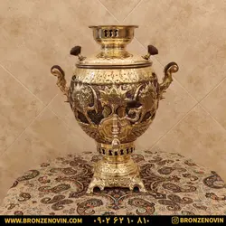 خرید و قیمت سماور شیر و خورشید برنجی زغالی 6 لیتری قلم دست