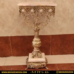خرید و قیمت میز تلفن برنزی طرح آفتابگردان پایه سنگی مربع