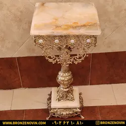 خرید و قیمت میز تلفن برنزی طرح آفتابگردان پایه سنگی مربع