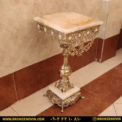 خرید و قیمت میز تلفن برنزی طرح آفتابگردان پایه سنگی مربع