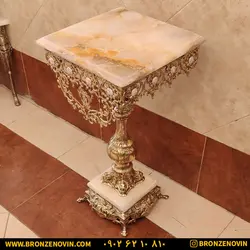 خرید و قیمت میز تلفن برنزی طرح آفتابگردان پایه سنگی مربع