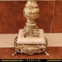 خرید و قیمت میز تلفن برنزی طرح آفتابگردان پایه سنگی مربع
