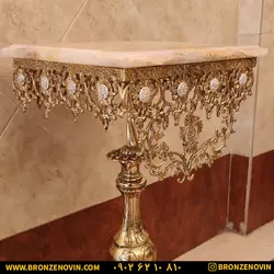 خرید و قیمت میز تلفن برنزی طرح آفتابگردان پایه سنگی مربع