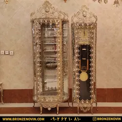 قیمت ست بوفه ساعت ایستاده برنز طرح گل آفتابگردان | برنز نوین