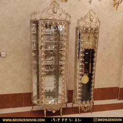 قیمت ست بوفه ساعت ایستاده برنز طرح گل آفتابگردان | برنز نوین