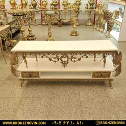 میز تلویزیون برنز (برنجی) مدل سیمرغ با صفحه هایگلاس و ضمانت
