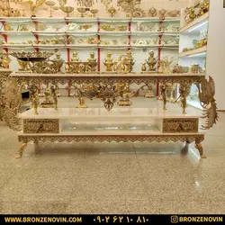 میز تلویزیون برنز (برنجی) مدل سیمرغ با صفحه هایگلاس و ضمانت