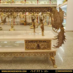 میز تلویزیون برنز (برنجی) مدل سیمرغ با صفحه هایگلاس و ضمانت