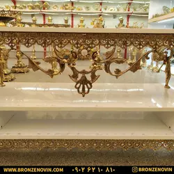 میز تلویزیون برنز (برنجی) مدل سیمرغ با صفحه هایگلاس و ضمانت
