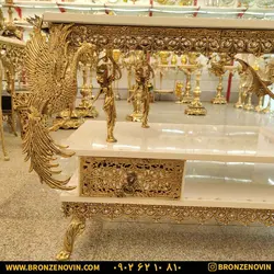میز تلویزیون برنز (برنجی) مدل سیمرغ با صفحه هایگلاس و ضمانت