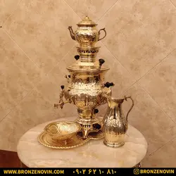 خرید و قیمت سماور برنجی گازی 8 لیتری با سرویس | برنز نوین