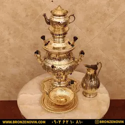 خرید و قیمت سماور برنجی گازی 8 لیتری با سرویس | برنز نوین