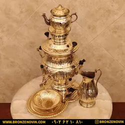 خرید و قیمت سماور برنجی گازی 8 لیتری با سرویس | برنز نوین
