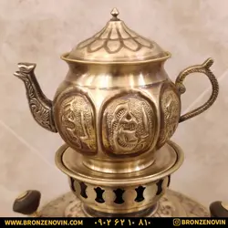 خرید و قیمت سماور برنجی گازی 8 لیتری قلم با سرویس| برنز نوین
