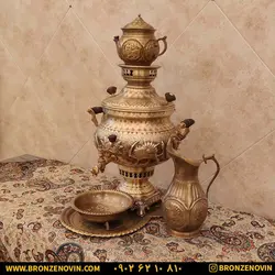 خرید و قیمت سماور شیر و خورشید زغالی برنجی آنتیک | برنز نوین
