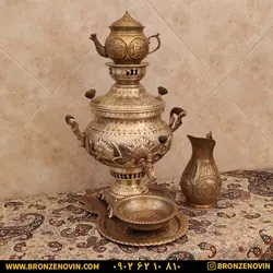 خرید و قیمت سماور شیر و خورشید زغالی برنجی آنتیک | برنز نوین