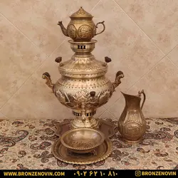 خرید و قیمت سماور شیر و خورشید زغالی برنجی آنتیک | برنز نوین