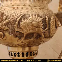 خرید و قیمت سماور شیر و خورشید زغالی برنجی آنتیک | برنز نوین