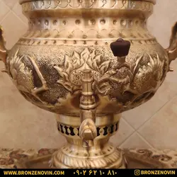 خرید و قیمت سماور شیر و خورشید زغالی برنجی آنتیک | برنز نوین
