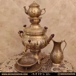 خرید و قیمت سماور برنجی زغالی 8 لیتری هخامنش آنتیک|برنز نوین
