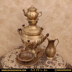 خرید و قیمت سماور برنجی زغالی 8 لیتری هخامنش آنتیک|برنز نوین