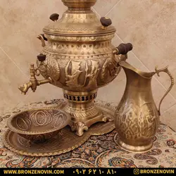 خرید و قیمت سماور برنجی زغالی 8 لیتری هخامنش آنتیک|برنز نوین