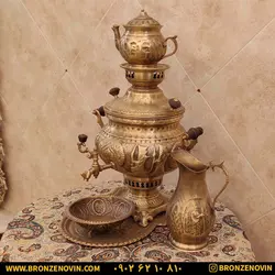 خرید و قیمت سماور برنجی زغالی 8 لیتری هخامنش آنتیک|برنز نوین