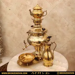 خرید و قیمت سماور برنجی زغالی 6 لیتری با سرویس | برنز نوین