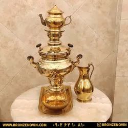 خرید و قیمت سماور برنجی زغالی 6 لیتری با سرویس | برنز نوین