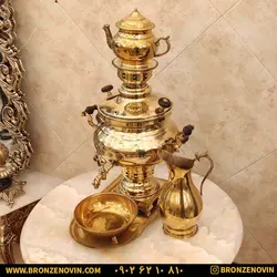خرید و قیمت سماور برنجی زغالی 6 لیتری با سرویس | برنز نوین