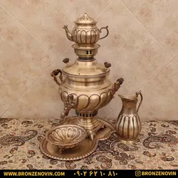خرید و قیمت سماور برنجی زغالی 8 لیتری با سرویس | برنز نوین