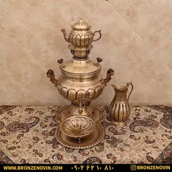 خرید و قیمت سماور برنجی زغالی 8 لیتری با سرویس | برنز نوین