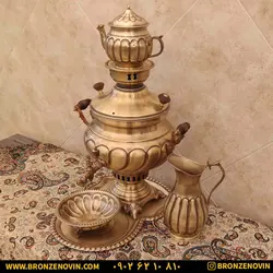 خرید و قیمت سماور برنجی زغالی 8 لیتری با سرویس | برنز نوین