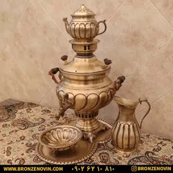 خرید و قیمت سماور برنجی زغالی 8 لیتری با سرویس | برنز نوین