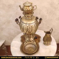خرید و قیمت سماور برنجی گازی 6 لیتری با سرویس | برنز نوین