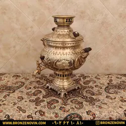 خرید و قیمت سماور شیر و خورشید زغالی برنجی آنتیک | برنز نوین