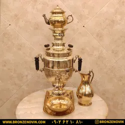 خرید و قیمت سماور برنجی زغالی 7 لیتری نظر کاپی با سرویس
