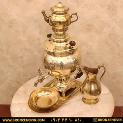 خرید و قیمت سماور برنجی زغالی 6 لیتری ساده زرد با سرویس
