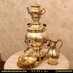 خرید و قیمت سماور برنجی زغالی 6 لیتری ساده زرد با سرویس