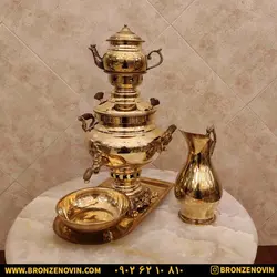 خرید و قیمت سماور برنجی زغالی 4 لیتری ساده زرد | برنز نوین