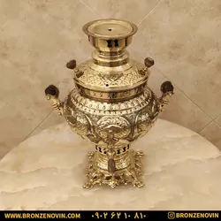 خرید و قیمت سماور شیر و خورشید برنجی زغالی قلم دست برجسته