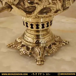 خرید و قیمت سماور شیر و خورشید برنجی زغالی قلم دست برجسته