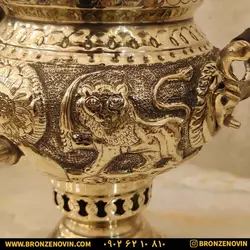 خرید و قیمت سماور شیر و خورشید برنجی زغالی قلم دست برجسته