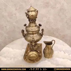خرید و قیمت سماور زغالی برنجی شیر و خورشید 1 لیتر |برنز نوین