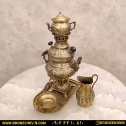 خرید و قیمت سماور زغالی برنجی شیر و خورشید 1 لیتر |برنز نوین