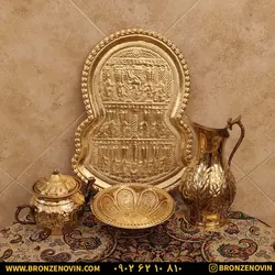 خرید و قیمت سرویس سماور برنجی طرح قلم زرد | برنز نوین