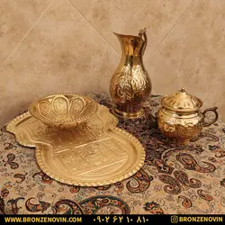 خرید و قیمت سرویس سماور برنجی طرح قلم زرد | برنز نوین