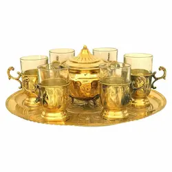 سرویس چای خوری برنجی قلم زرد با قیمت فوق العاده و ضمانت اصالت