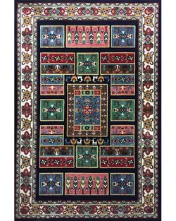 گبه ماشینی مینیاتور کاشان 400 شانه طرح بلوط سرمه‌ای کد 189