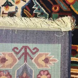 گبه ماشینی مینیاتور کاشان 400 شانه طرح قشقایی سرمه‌ای کد 171